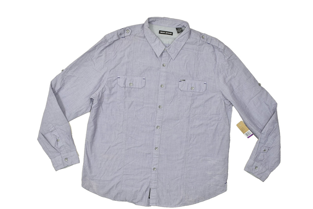 DKNY Jeans Men XXL Purple Long Sleeve Button Down Shirt Modern Essentials NEW